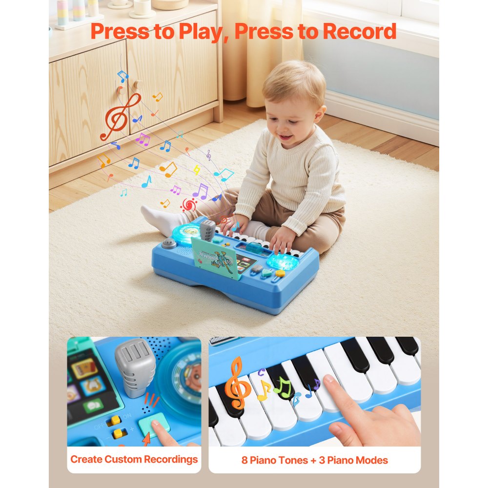 VEVOR Activiteitentafel, Muzikaal Tafelspeelgoed met 133 Geluidsbronnen, Opnamefunctie & LED DJ-draaitafel, Leerzame Tafel voor Kinderen, Interactieve Speeltafel voor Verjaardagen, Cadeau voor Kinderen vanaf 6 maanden