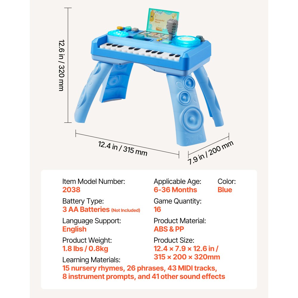 VEVOR Activiteitentafel, Muzikaal Tafelspeelgoed met 133 Geluidsbronnen, Opnamefunctie & LED DJ-draaitafel, Leerzame Tafel voor Kinderen, Interactieve Speeltafel voor Verjaardagen, Cadeau voor Kinderen vanaf 6 maanden