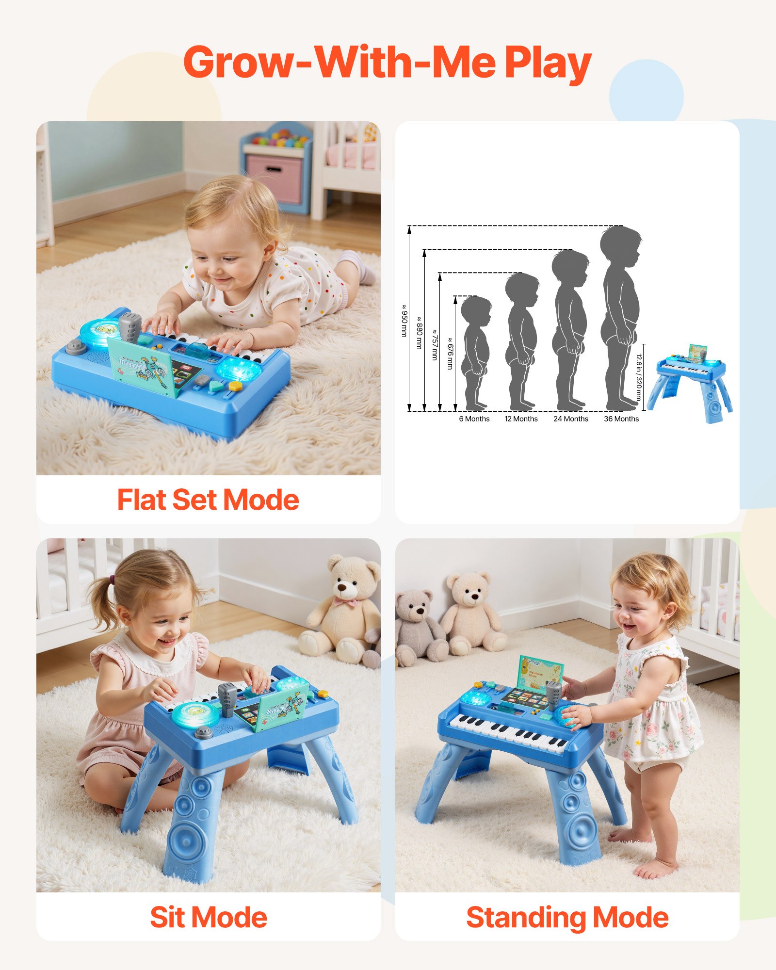 VEVOR Activiteitentafel, Muzikaal Tafelspeelgoed met 133 Geluidsbronnen, Opnamefunctie & LED DJ-draaitafel, Leerzame Tafel voor Kinderen, Interactieve Speeltafel voor Verjaardagen, Cadeau voor Kinderen vanaf 6 maanden