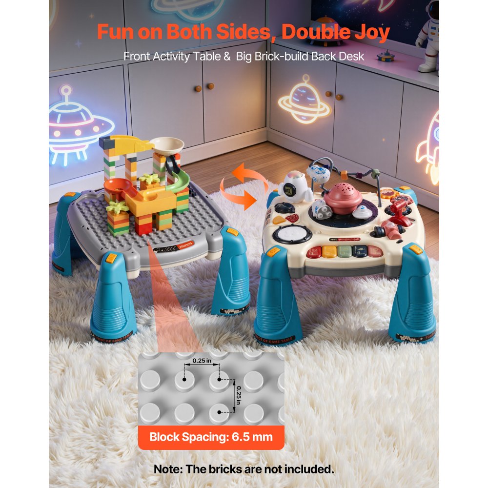 VEVOR Activiteitentafel, Speeltafel inclusief 12 spelletjes en 60 geluidsbronnen, Leertafel met ruimtethema, Zacht gloeiende sterrenprojector, Interactieve kindertafel, Ontdekkingstafel voor kinderen vanaf 6 maanden