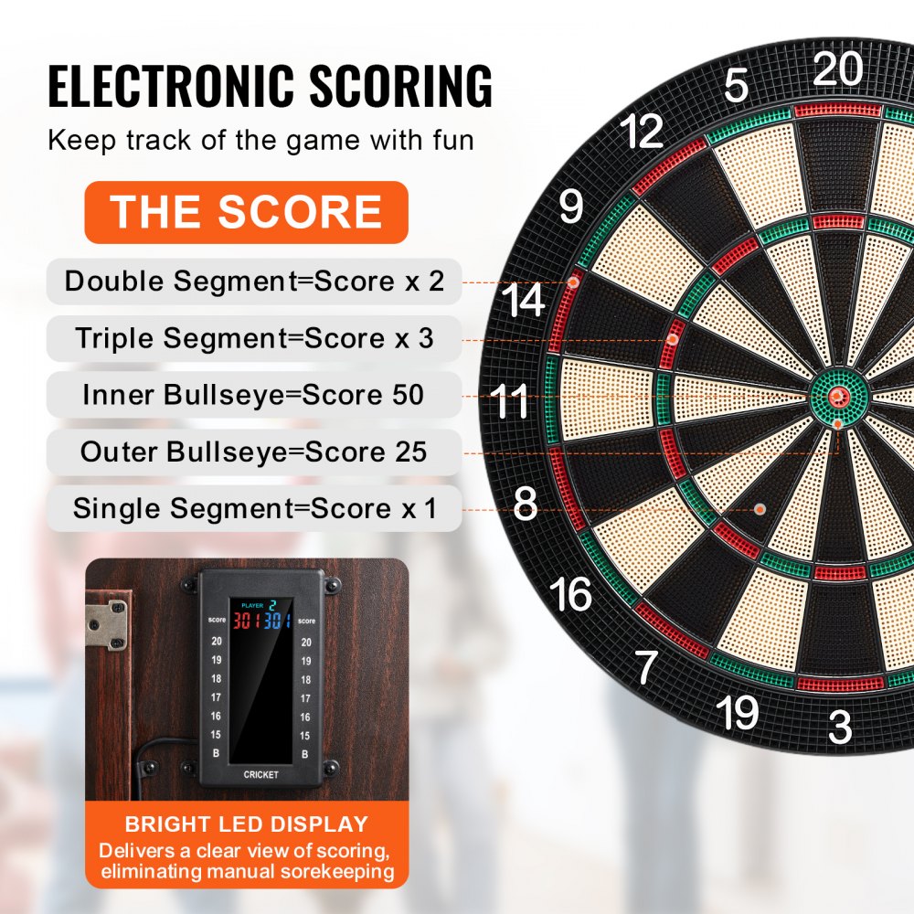VEVOR Dartbord en Kast Set Home Dartbord Center Dartbord 34,3 cm, Opbergbare Dartkast met Elektronische Score & Eenvoudige Montage, Compleet met Alle Accessoires Party