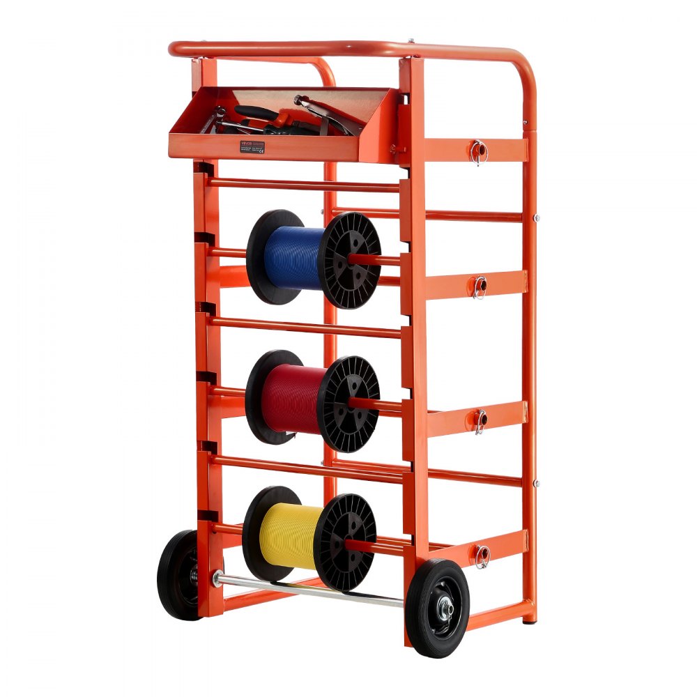 VEVOR Kabelhaspelhouder 440x385x970 mm, 11 dwarsbalken, rollende kabelhaspelhouder, vrijstaande kabelhouder met opbergvak, draagvermogen 136 kg, voor elektrotechniek, industrie en detailhandel