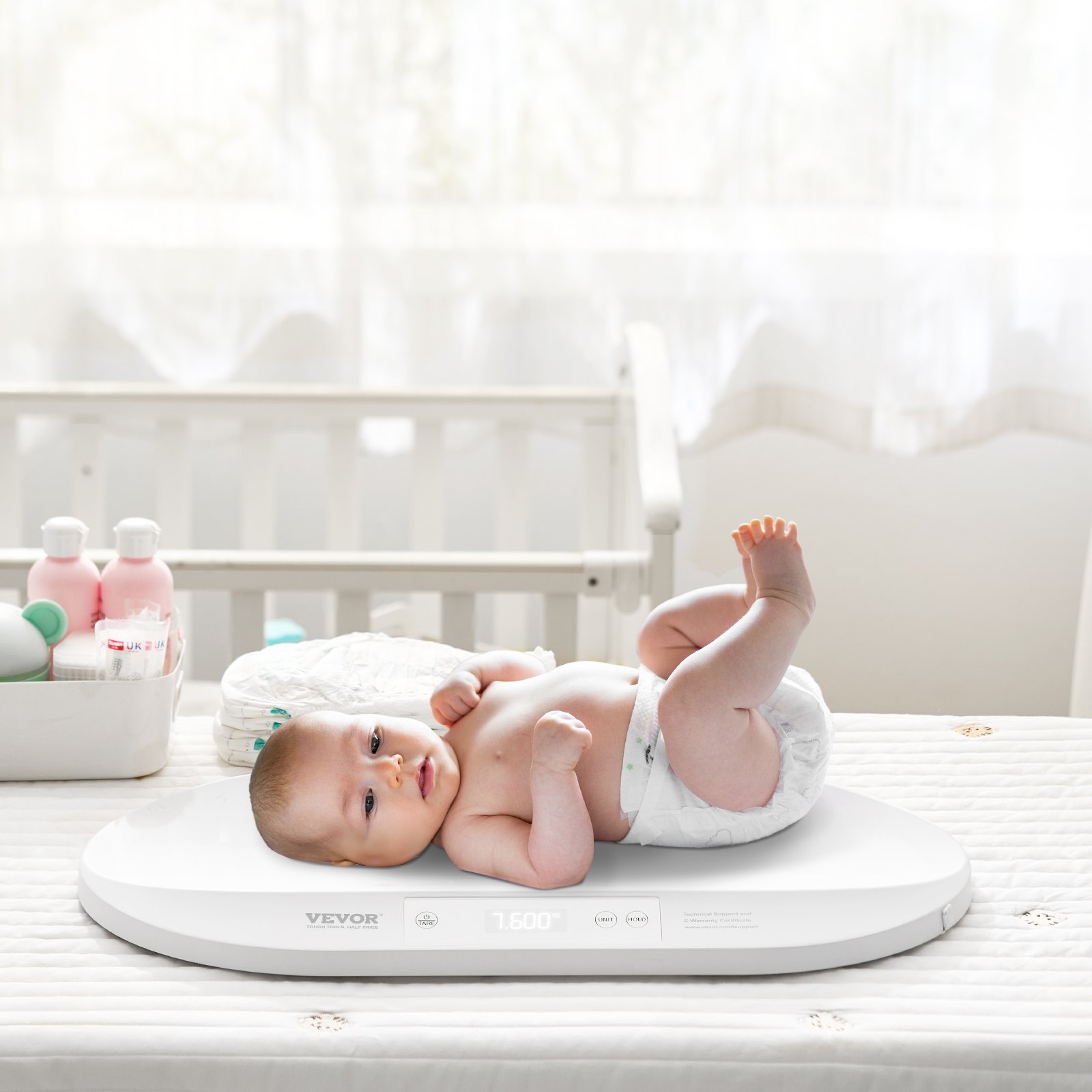 VEVOR Baby Scale, Digital Infant Scale with Measuring Tape, Multi-Function Toddler Scale for Weight and Height Track - with Hold & Tare Function, 5 Units for Babies, Toddlers, Pets, 88LBS Capacity