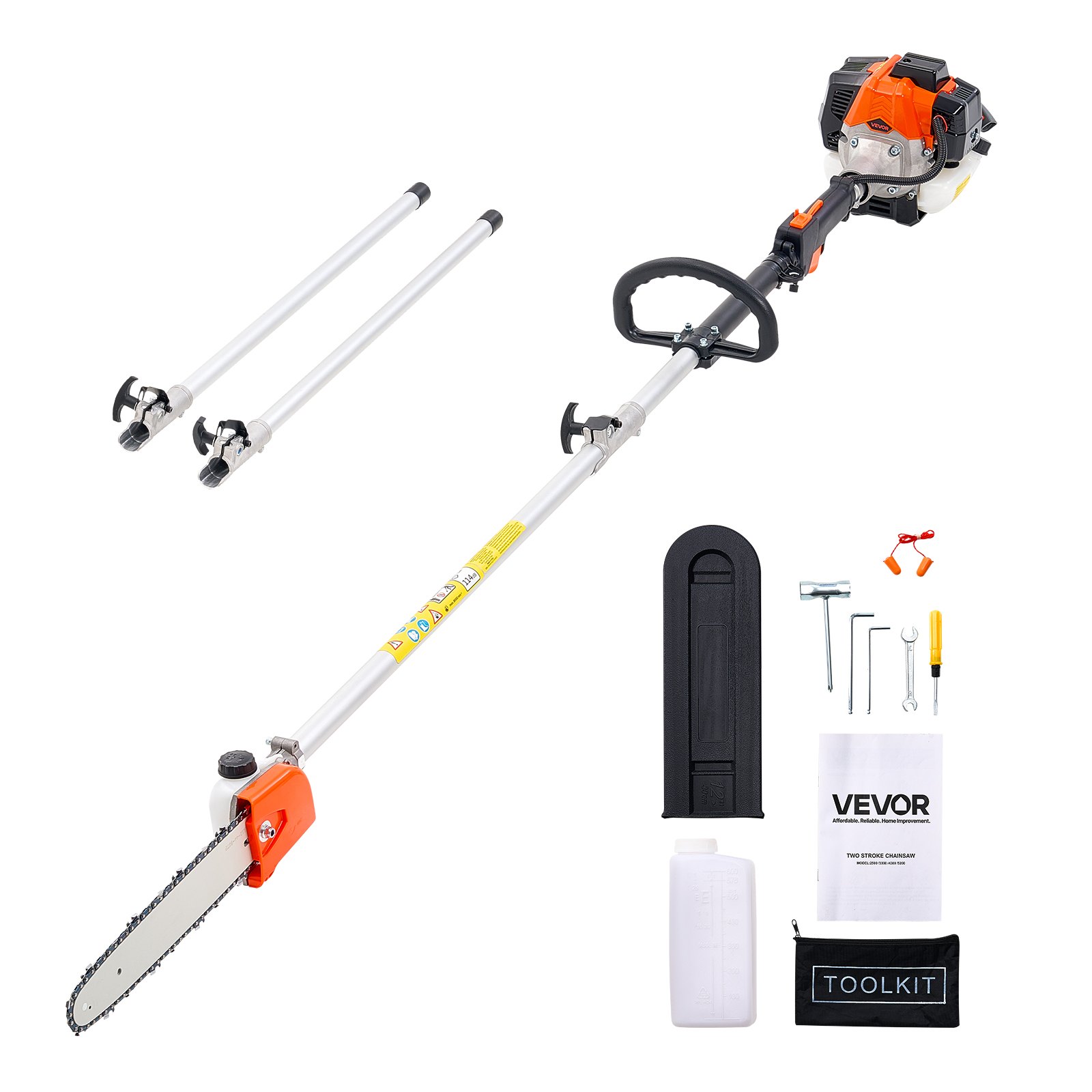 VEVOR Benzine Telescoopzaag 25cc 2-takt, Kettingzaag, Telescopische Zaag met 2,12–3,62 m uitschuifbare steel, 30,5 cm zaagblad, 650 ml brandstoftank, voor krachtig zagen in hoge boomkruinen.