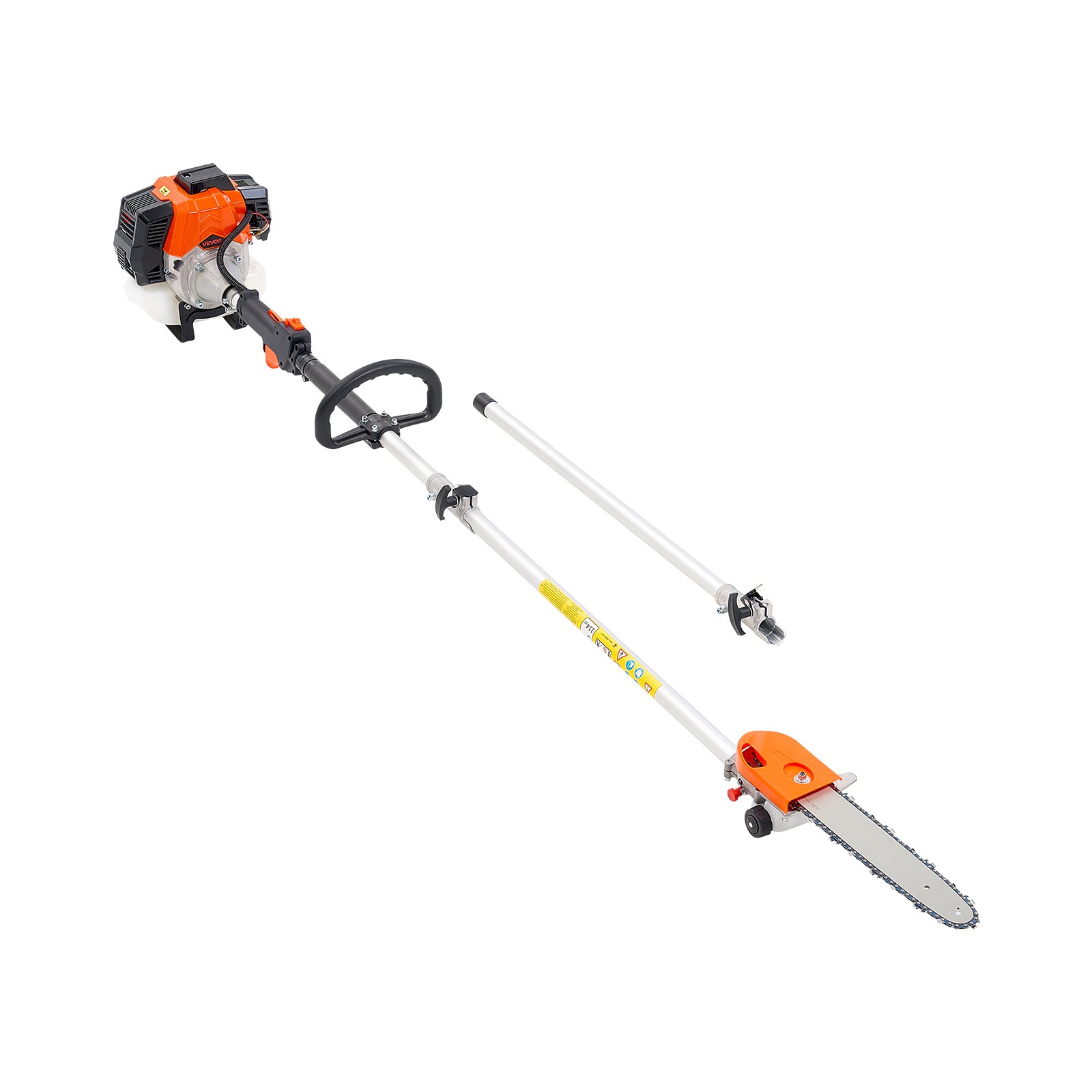 VEVOR benzine-aangedreven snoeizaag met 43cc 2-taktmotor, kettingzaag met draaibare kop, telescopische zaag met uitschuifbare steel van 2,16-3,66 m, zaagblad van 25,4 cm, brandstoftank van 850 ml, voor het snoeien van bomen.