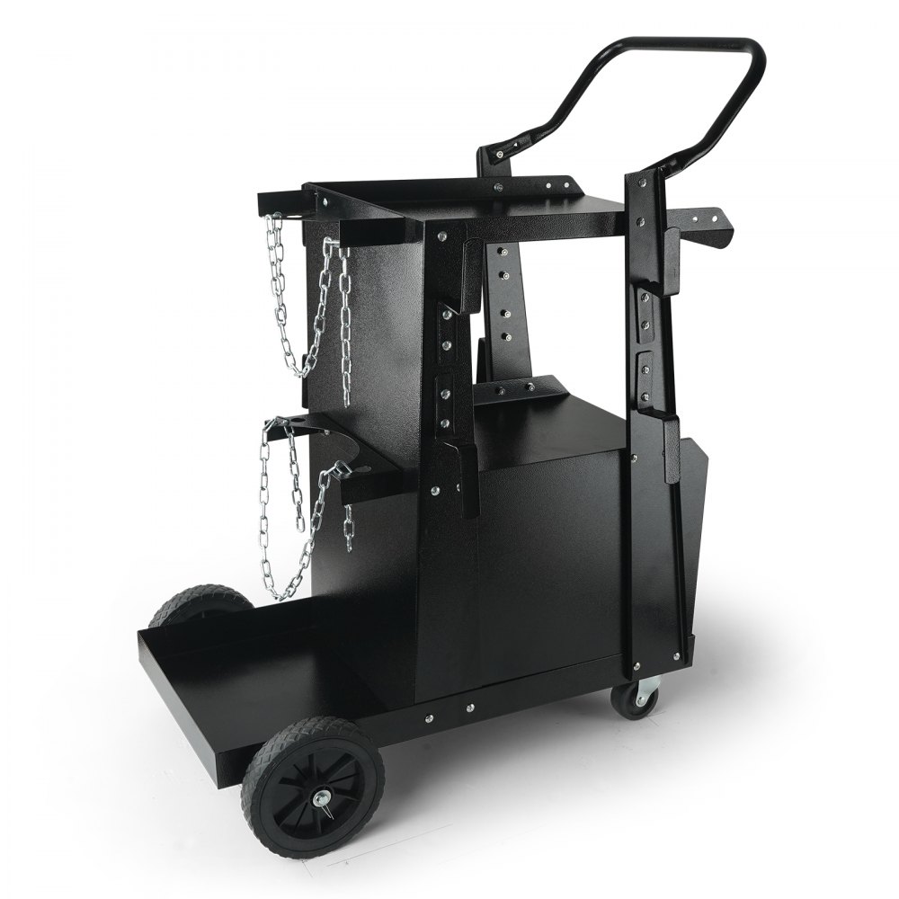 VEVOR welding trolley 2 shelves with lockable cabinet Welding mobile max. 120kg welding equipment trolley with 2 gas bottle holders Ideal for manual welding, inert gas welding, argon arc welding