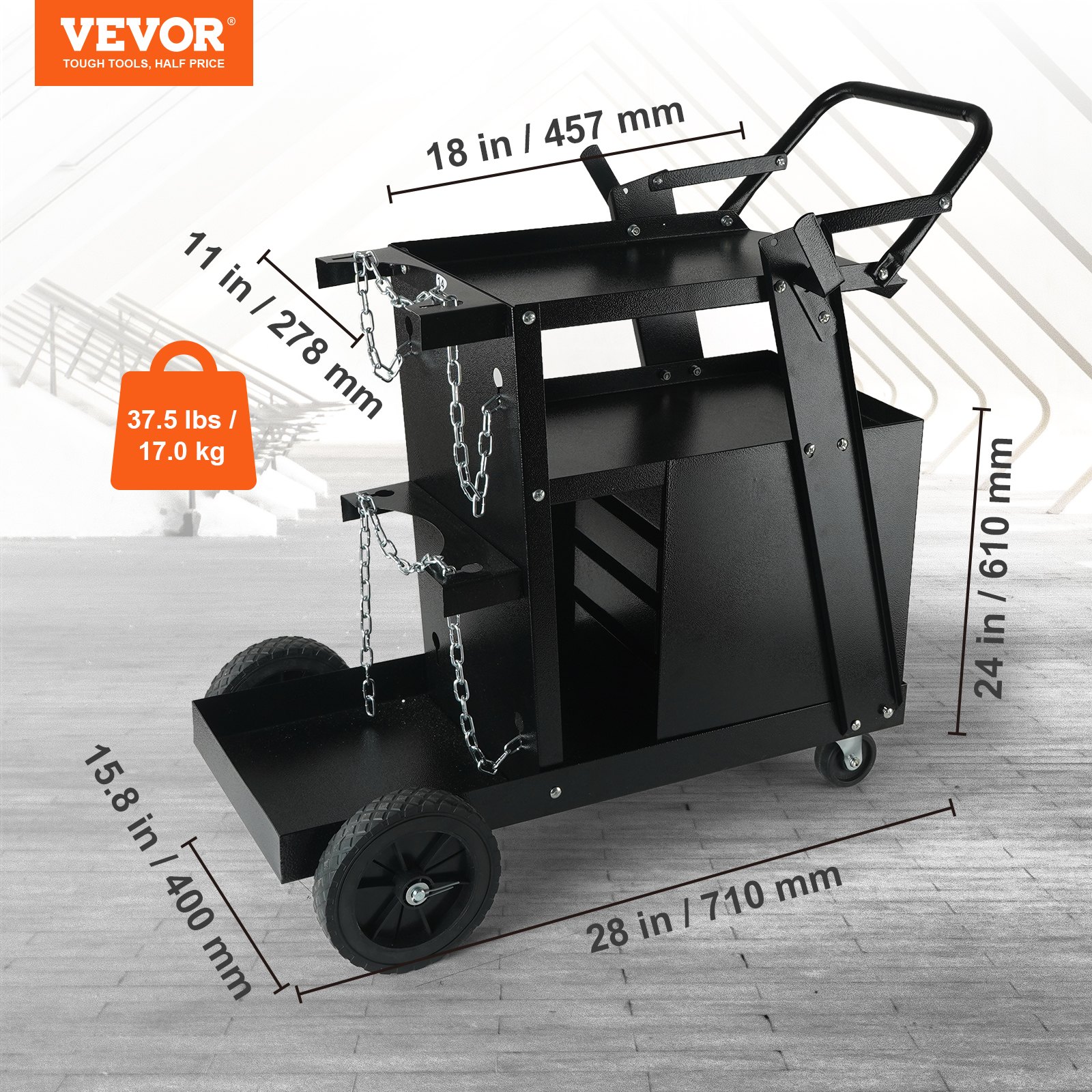 VEVOR Laswagen 2 planken met 4 lades Lasmobiel Max. 100-120 kg Wagen voor lasapparatuur met 2 gasfleshouders Ideaal voor handmatig lassen, lassen met afgeschermd gas, argonbooglassen