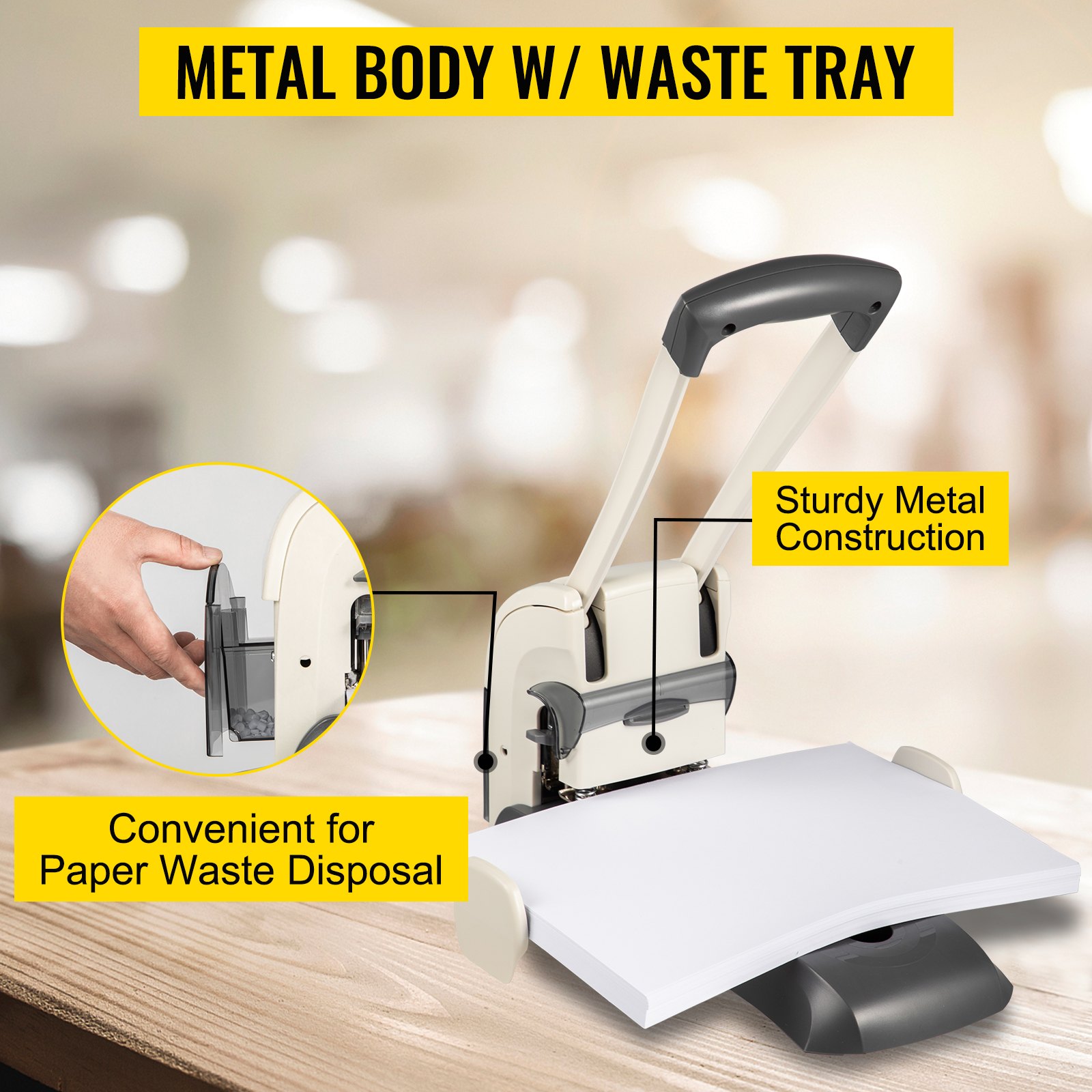 VEVOR Heavy Duty Hole Punch 13,9 x 36,2 x 17,8 cm Heavy Duty Two Hole Punch Perforator 200 Vel Handleiding Perforator Machine Gemaakt van Metalen Behuizing en Stalen Boor met Ergonomische Handgreep