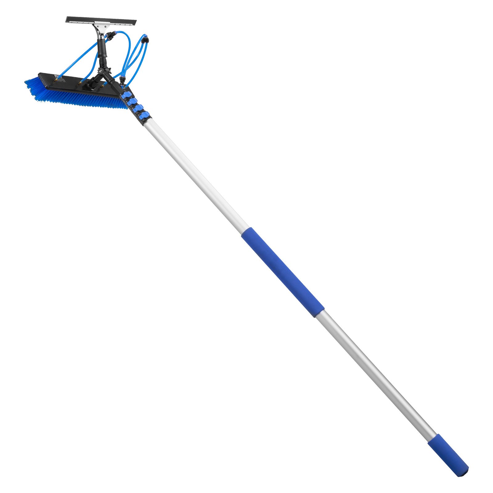 VEVOR 2-in-1 telescopische reinigingsborstel voor zonnepanelen, fotovoltaïsche reinigingsset met 1,8-7,9 m aluminium telescoop, 20 m wateraansluiting, wisser, zeepdispenser en reinigingsborstel voor zonne-energiesystemen, ramen en terrasdaken.