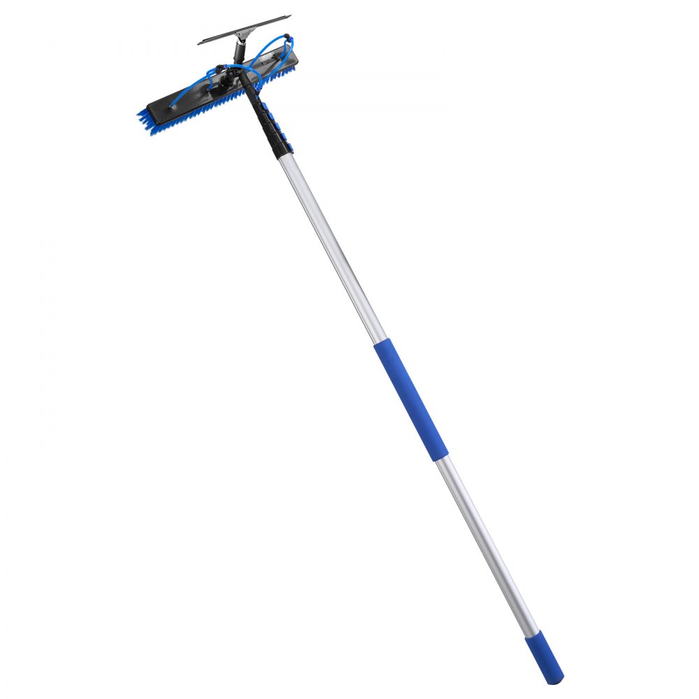 VEVOR 2-in-1 telescopische reinigingsborstel voor zonnepanelen, fotovoltaïsche reinigingsset met 2-10m aluminium telescoop, 20m wateraansluiting, wisser en zeepdispenser, reinigingsborstel voor zonne-energiesystemen, ramen en terrasdaken.