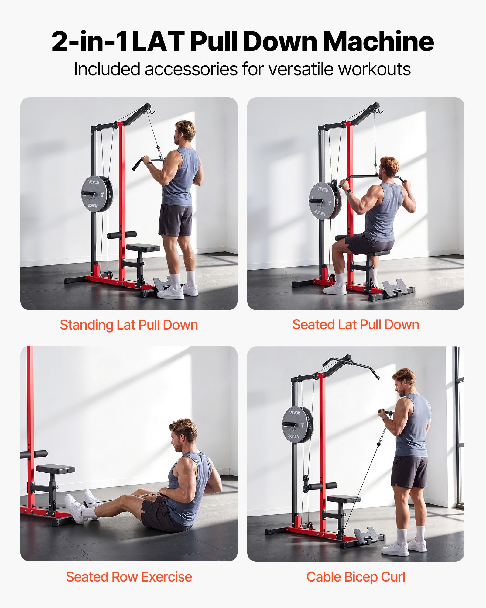 VEVOR Lat Pulldown Station, 2-in-1 Lat Pulldown Tower, ca. 227 kg draagvermogen, Power Station met Lat Pulldown Bar, Krachttraining voor rug, armen en schouders, Lat Pulldown Machine voor thuisfitness, Zwart