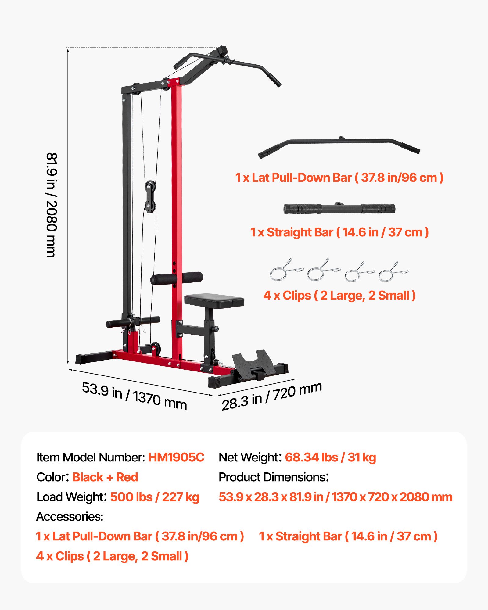 VEVOR Lat Pulldown Station, 2-in-1 Lat Pulldown Tower, ca. 227 kg draagvermogen, Power Station met Lat Pulldown Bar, Krachttraining voor rug, armen en schouders, Lat Pulldown Machine voor thuisfitness, Zwart