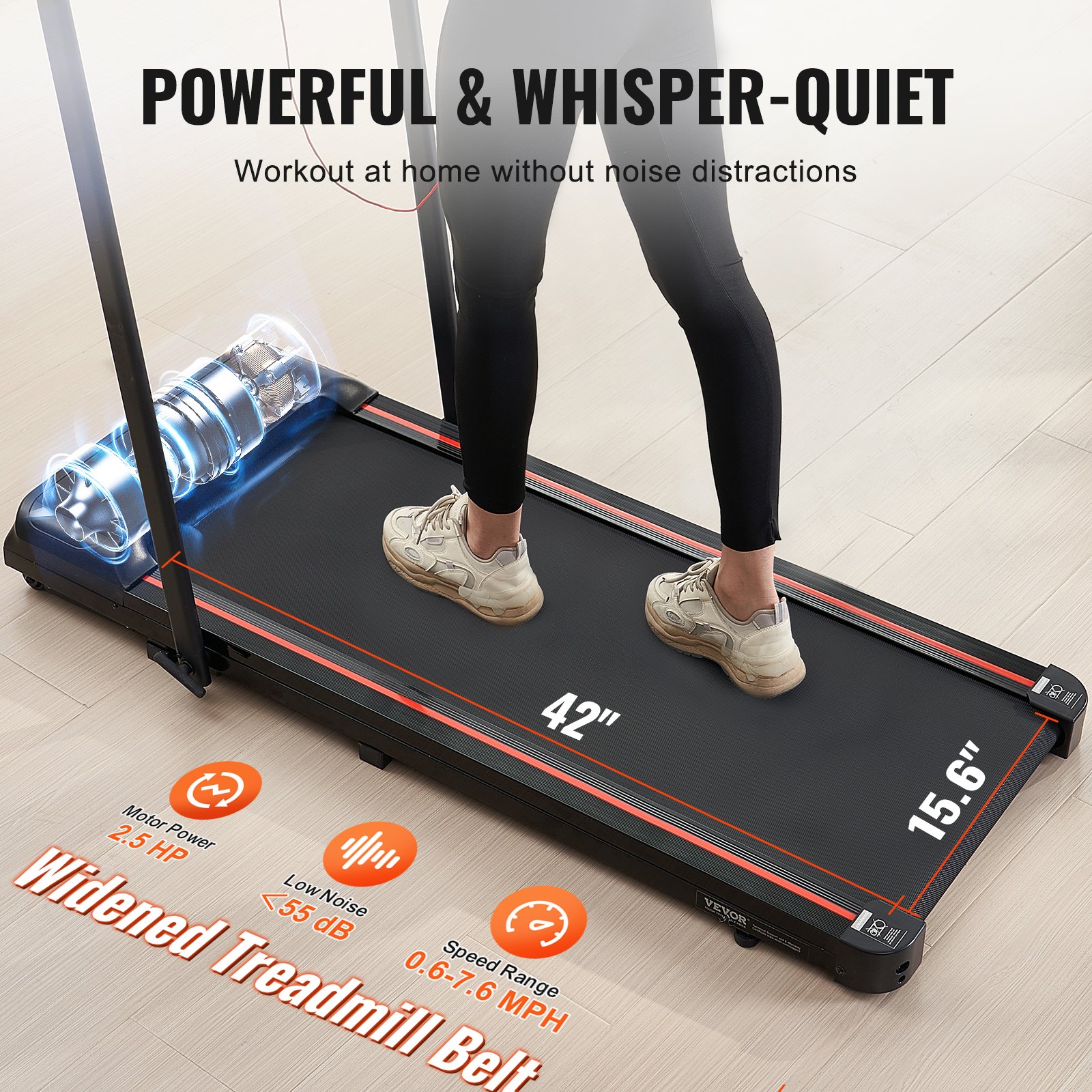 VEVOR Walking Pad, Under Desk Treadmill for Home Office, Working Walking Running Machine, 265 Lbs Capacity Folding Treadmill, 2.5HP 2 in 1 Portable Pad with Handle Bar, Remote Control and LED Display