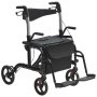 VEVOR 2-in-1 rollator en transportstoel, opvouwbare rollator-rolstoelcombinatie met voetsteunen, lichtgewicht aluminium rollator met verstelbare handgreep, all-terrain wielen, 136 kg, zwart