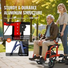 VEVOR 2-in-1 rollator en transportstoel voor senioren, opvouwbare rollator, rolstoelcombinatie en voetsteunen, lichtgewicht aluminium rollator met verstelbare handgreep, terreinwielen, 136 kg