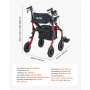 VEVOR 2-in-1 opvouwbare rollator met zitje, lichtgewicht rollator met wielen, loophulp tot 136 kg met rugleuning, tas, stokhouder, in hoogte verstelbare loophulp met vergrendelingsfunctie voor senioren, rood