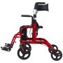 VEVOR 2-in-1 Rollator Walker & Transport Chair for Seniors, Foldable Rolling Walker Wheelchair, Lightweight Aluminum Mobility Walking Aid with Solid PVC Wheels, Cup & Cane Holder - Supports 300LBS