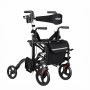 VEVOR 2-in-1 Rollator Walker & Transport Chair for Seniors, Foldable Rolling Walker Wheelchair, Lightweight Aluminum Mobility Walking Aid with Solid PVC Wheels, Cup & Cane Holder - Supports 300LBS