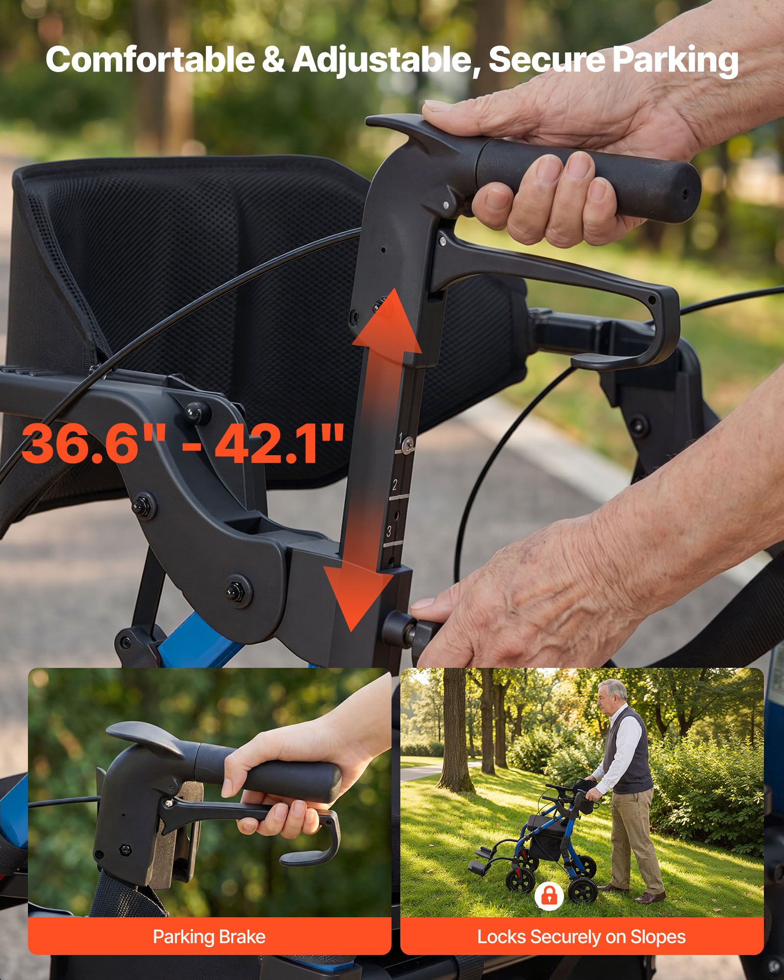 VEVOR 2-in-1 opvouwbare rollator met zitje, lichtgewicht rollator met wielen, loophulp tot 136 kg met rugleuning, tas, stokhouder, in hoogte verstelbare loophulp met vergrendelingsfunctie voor senioren, blauw
