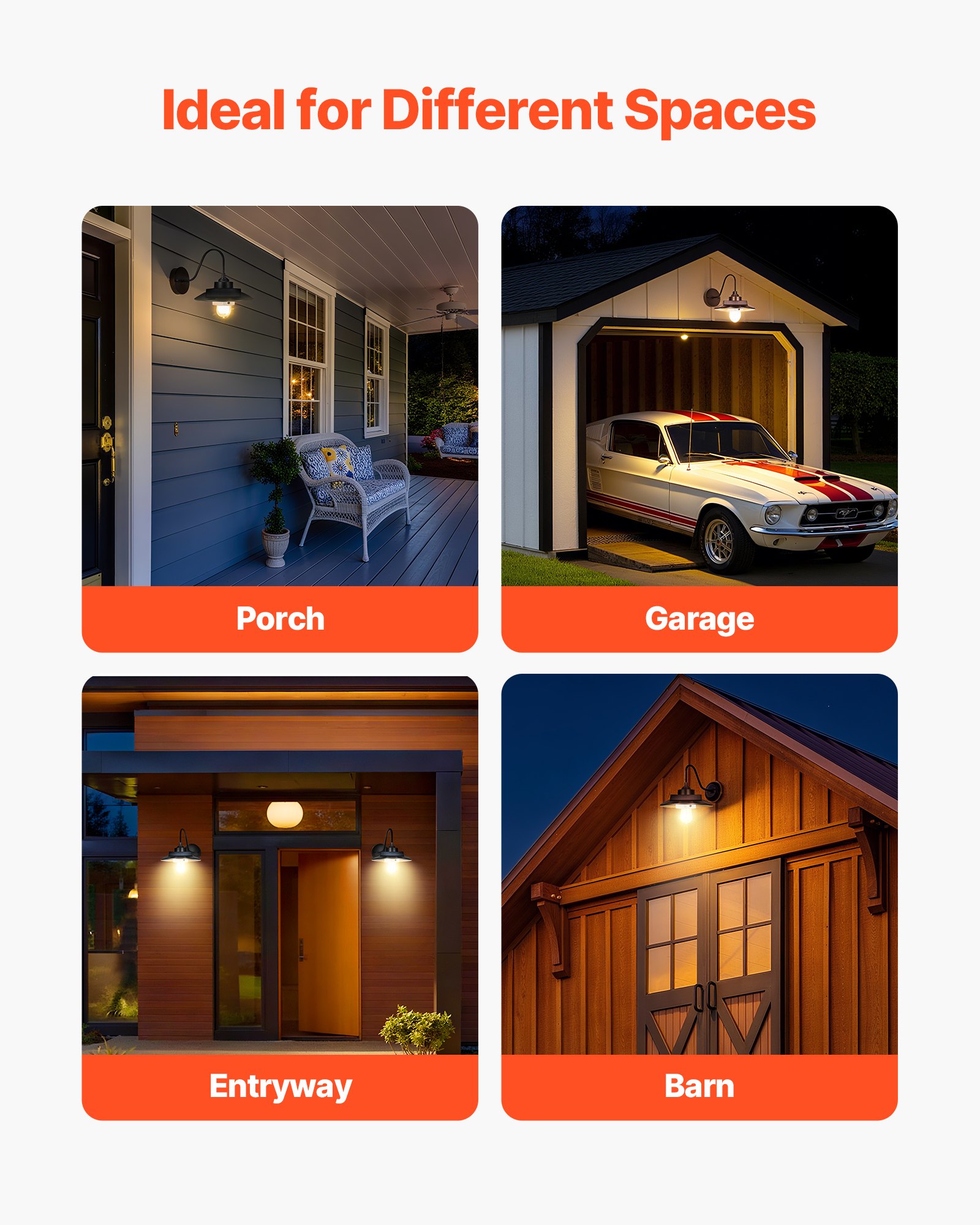 VEVOR Solar Gooseneck Wandlamp 350 lm, 3 Verlichtingsstanden & Bewegingssensor, 1 Pak Schuurlamp Compatibel met E27 Lamp, voor Veranda, Huis, Entree, Garage, Zwart