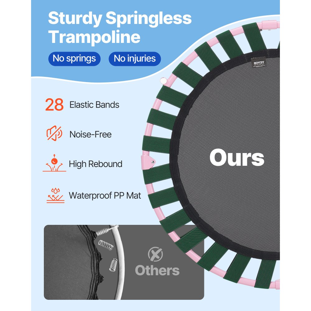 VEVOR Kindertrampoline Buitentrampoline 91,44 cm Opvouwbare trampoline met handgreep, Rebounder trampoline Tuintrampoline voor peuters, Verjaardagscadeau voor kinderen vanaf 3 jaar 100 kg draagvermogen Roze