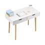 VEVOR Small Desk with Drawers, Kids Desk for Bedroom, Wooden Simple Study Table for Drawing, Reading, Writing, Rectangle MDF Furniture Study Storage Table for Home, Office, White + Wood