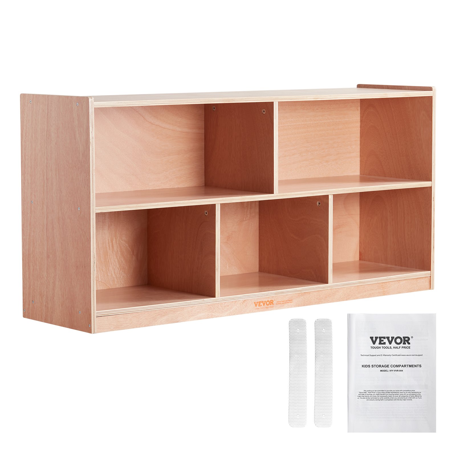 VEVOR Cubby Mobile Tray Storage Cabinet, 5-Compartment Cubby Storage Shelf, Cubby Storage Cabinet 2-shelf, Classroom Cubbies, Classroom Furniture for Home, Daycare and Preschool, Natural