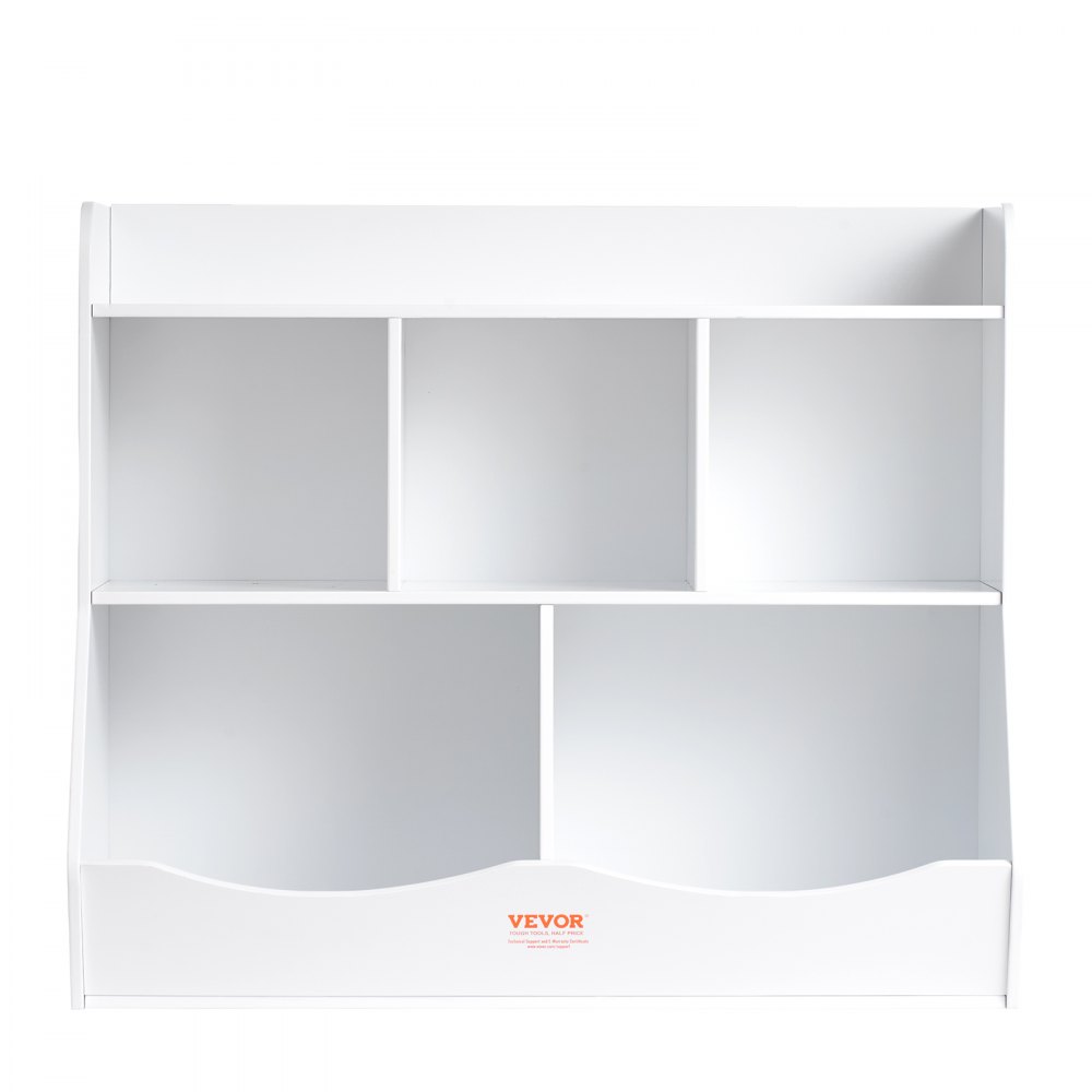 white VEVOR toy storage organizer with multiple compartments for organizing toys and books.