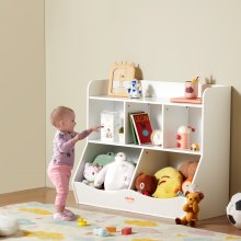 VEVOR Wooden Storage Shelf for Kids, Toy Storage Organizer with Bookshelf, 89 x 40 x 76 cm 5-Compartment Toy Cabinet, Children's Book and Toy Shelf for Kids Room, Playroom