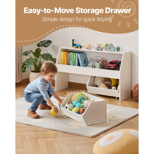 Houten kinderboekenkast met opbergruimte, speelgoedkast met 2 mobiele lades, speelgoedopbergkast, speelgoedplank voor slaapkamer, kinderkamer, woonkamer, wit | NL Houten kinderboekenkast met opbergruimte, speelgoedkast met 2 mobiele lades, speelgoedopbergkast, speelgoedplank voor slaapkamer, kinderkamer, woonkamer, wit | NL