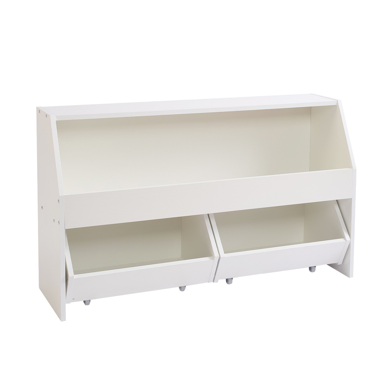 VEVOR Houten kinderboekenkast met opbergruimte, speelgoedkast met 2 mobiele lades, speelgoedopbergkast, speelgoedplank voor slaapkamer, kinderkamer, woonkamer, wit