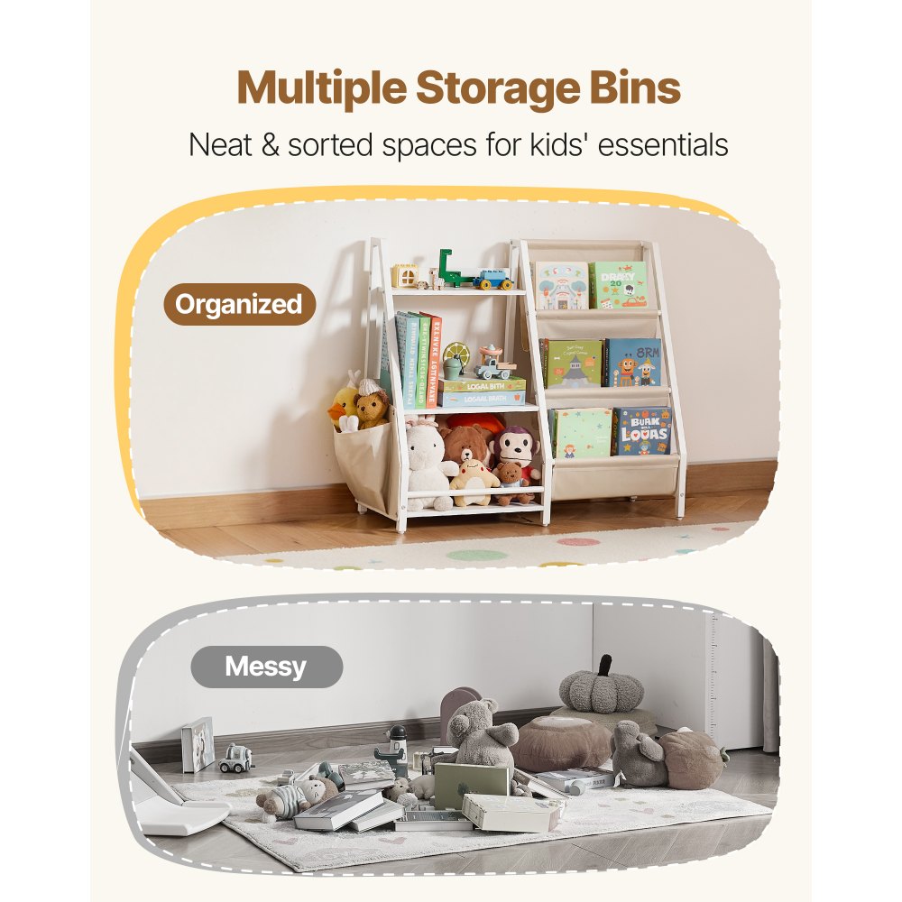 VEVOR Kinderboekenplank Speelgoedopslag voor Peuters Boekenplank met Stoffen Opbergvakken & Zijvak, Kinderplank voor Kinderkamer Speelkamer Kleuterschool Kinderkamer 850 x 300 x 755 mm