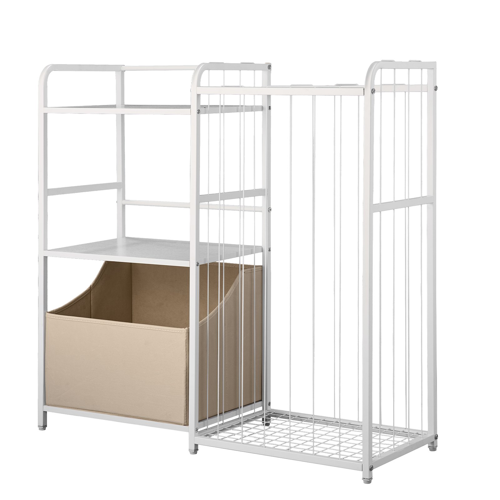 VEVOR Kinderboekenkast met speelgoedopbergruimte, 2-laags boekenkast met stoffen speelgoedkist, kinderplank, kinderkamerplank, wit, geschikt voor woonkamer, hal, kleuterschool