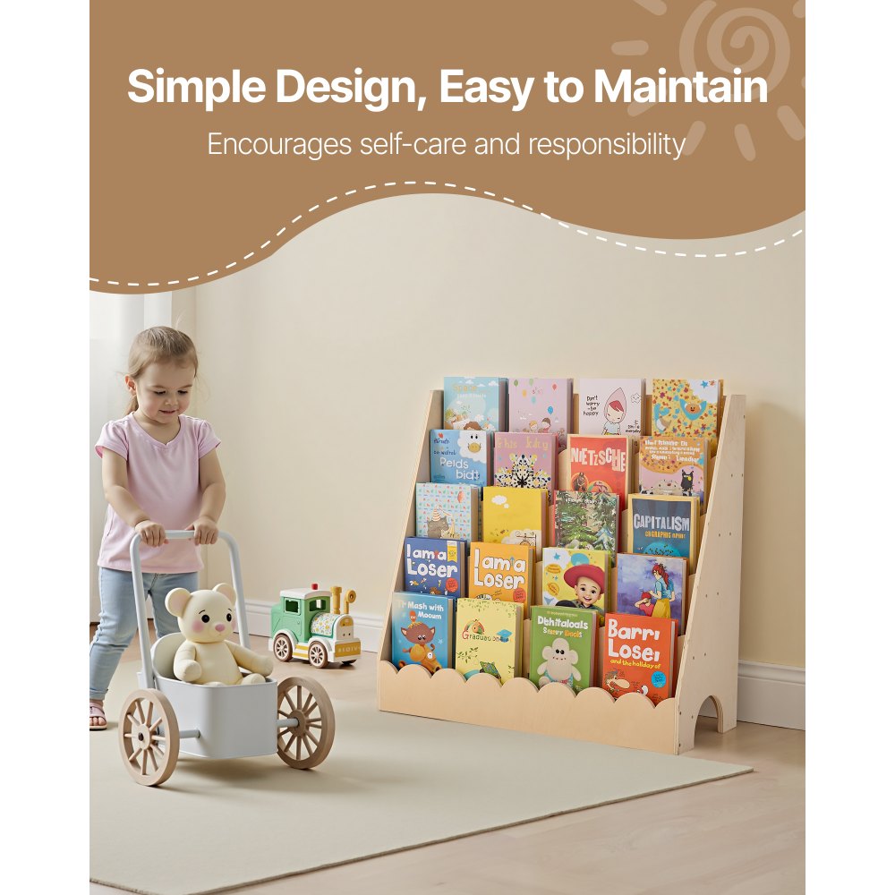 VEVOR Montessori Boekenplank 5-laags Kinderboekenplank met Gegolfde Rand, Boekenplank aan de Voorkant met Dubbele Haken, Babyboekenplank Kinderkamerplank voor Kleuterschool Kleuterschool