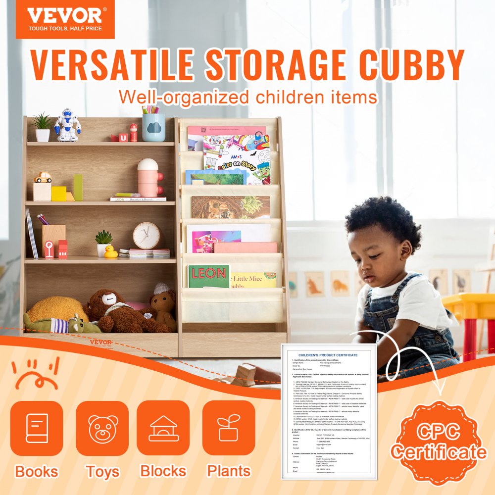 VEVOR 4-laags MDF kinderboekenplank, boekenkast met zes lagen, opbergplank voor baby's, boeken- en speelgoedkast, voor kinderkamers, speelkamers en kleuterscholen