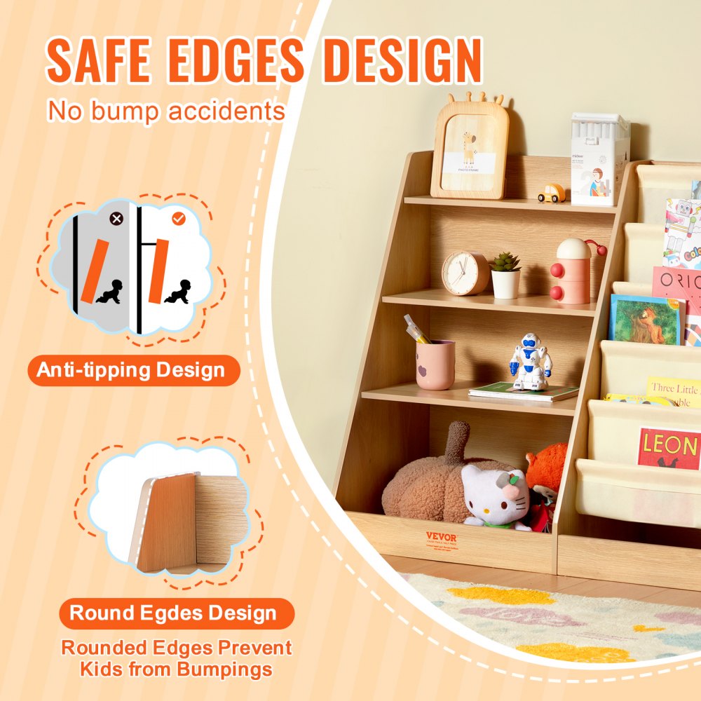 VEVOR 4-laags MDF kinderboekenplank, boekenkast met zes lagen, opbergplank voor baby's, boeken- en speelgoedkast, voor kinderkamers, speelkamers en kleuterscholen