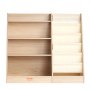 VEVOR kids bookshelf with wooden shelves and fabric storage pockets in a light wood finish.