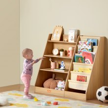 VEVOR 4 Tier Wooden Kids Bookshelf, Six Tier Bookcase, Baby Storage Rack, Book and Toy Organizer Cabinet, for Nursery, Playroom, Kindergarten