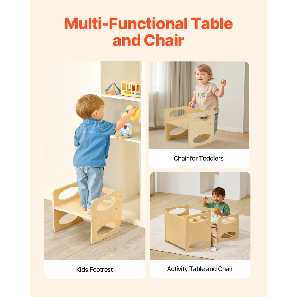 VEVOR Montessori Tafelstoelenset Peutertafelset (1 Tafel + 1 Stoel) Gemaakt van Hout voor 1-5 Jaar Ouden, In Hoogte Verstelbare Activiteitentafel Speeltafel voor Kinderen, Ideaal om te Lezen, Eten, Spelen - Natuurlijk