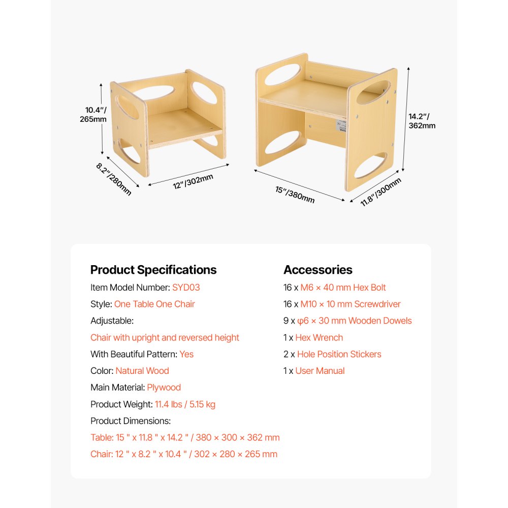 VEVOR Montessori Tafelstoelenset Peutertafelset (1 Tafel + 1 Stoel) Gemaakt van Hout voor 1-5 Jaar Ouden, In Hoogte Verstelbare Activiteitentafel Speeltafel voor Kinderen, Ideaal om te Lezen, Eten, Spelen - Natuurlijk