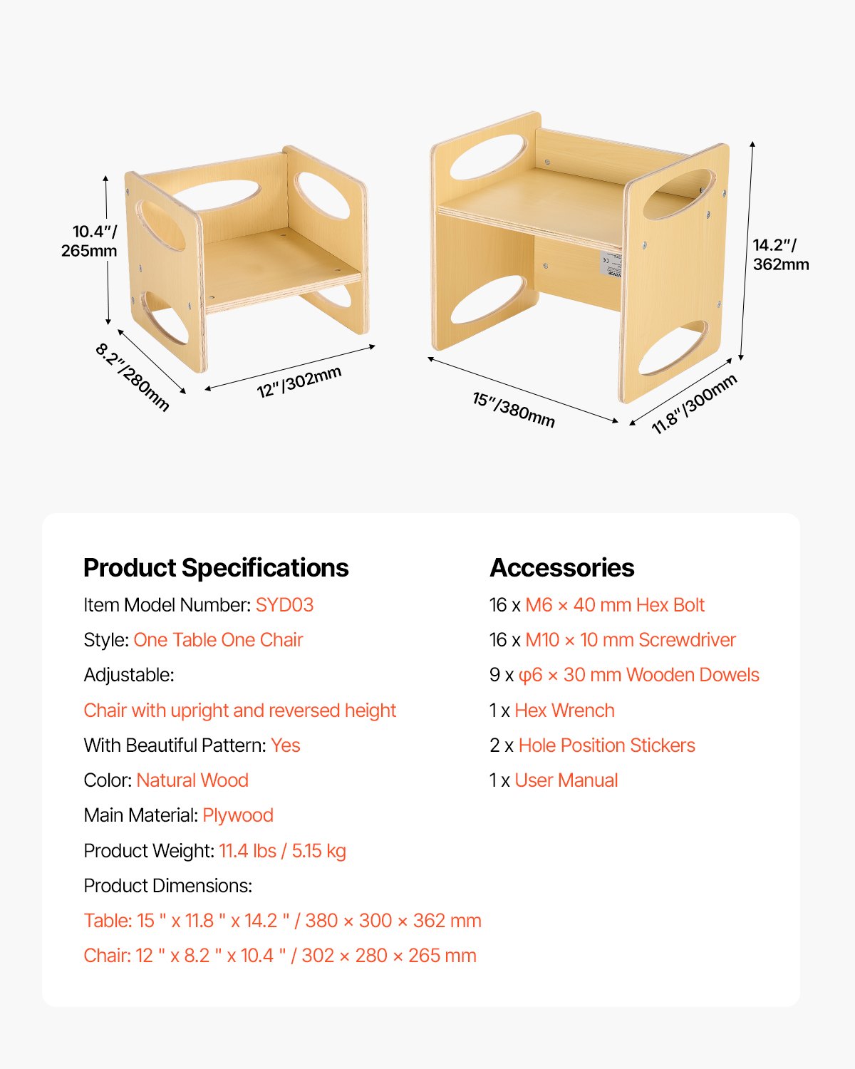 VEVOR Montessori Tafelstoelenset Peutertafelset (1 Tafel + 1 Stoel) Gemaakt van Hout voor 1-5 Jaar Ouden, In Hoogte Verstelbare Activiteitentafel Speeltafel voor Kinderen, Ideaal om te Lezen, Eten, Spelen - Natuurlijk