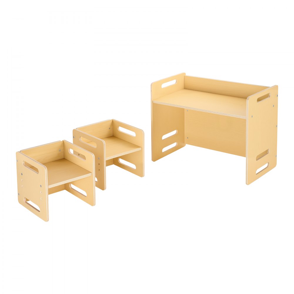 VEVOR Montessori tafel- en stoelset voor peuters (1 tafel + 2 stoelen) van hout voor kinderen van 1 tot 5 jaar, in hoogte verstelbare kinderstoel, activiteitentafel, speeltafel, ideaal om te lezen, eten, spelen - natuurlijk