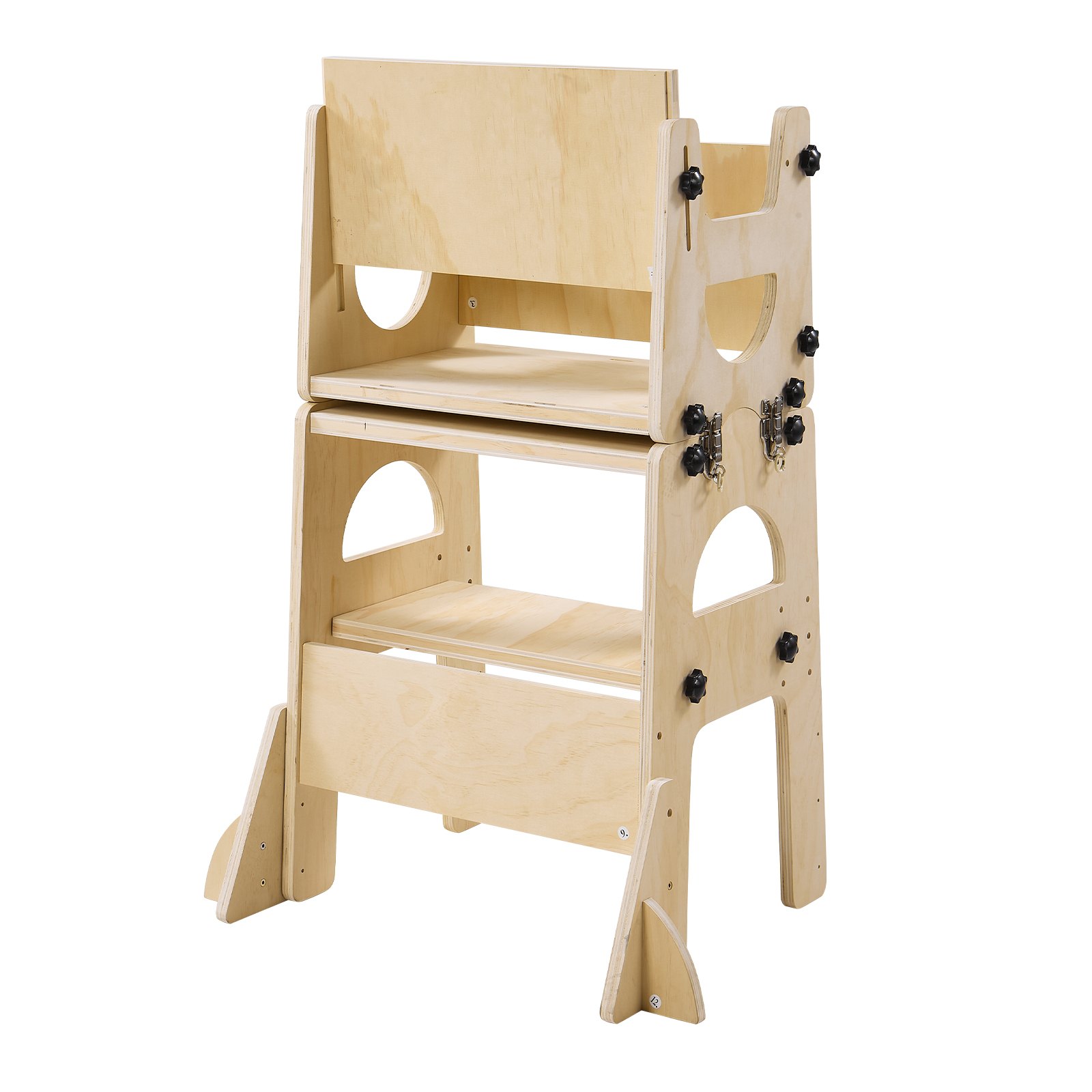 VEVOR Leertoren voor kinderen van 1 tot 5 jaar, in hoogte verstelbare houten leerstoel, Montessori tafel- en stoelset, leertoren met schoolbord en rugleuning voor badkamer- en keukenblad.