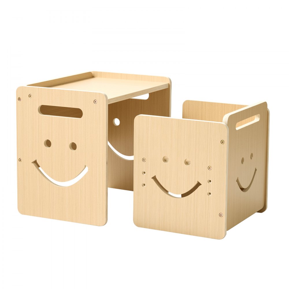 VEVOR Montessori tafel- en stoelenset, hout, kinderzitset voor peuters van 1-5 jaar, opstapje met whiteboard en in 3 standen verstelbare hoogte, om te eten, tekenen, lezen en spelen.