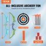 VEVOR kids bow and arrow set includes 2 bows, arrows, targets, quivers, and target cans for archery fun.