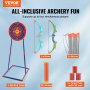 VEVOR kids archery set with 2 bows, 2 quivers, 20 arrows, standing target, and 3 target cans.