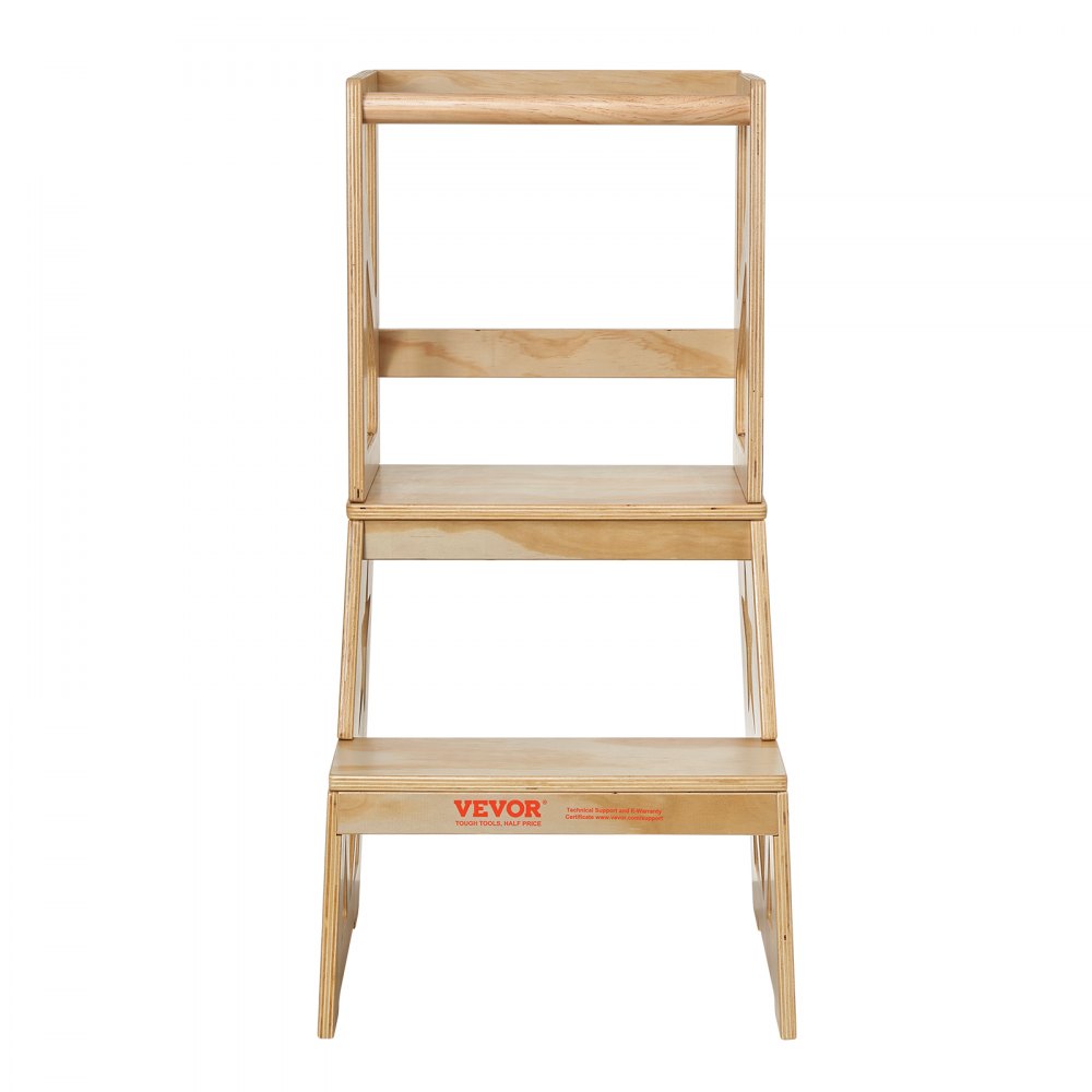 VEVOR Toddler Step Stool for Kids, Natural Pine Wood Toddler Kitchen Stool Helper with Safety Rail, 150LBS Loading Capacity Standing Tower Learning Stool for Bedroom Bathroom Kitchen Counter