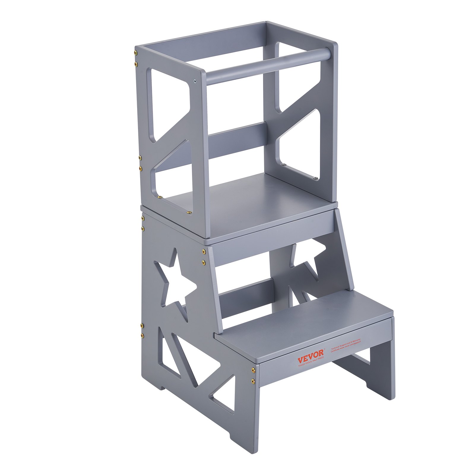 VEVOR opstapje kinderen 68 kg draagvermogen opstapje 864 × 389 x 486 mm krukje grenenhout 465 mm platformhoogte 246 mm pedaalhoogte leertoren kinderkrukje opstapje kinderkrukje grijs