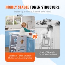 VEVOR children's step stool 158.9 kg weight capacity step stool 844 x 553 x 482 mm stool bamboo bathroom stool height adjustable from 328 to 520 mm learning tower children's stool step stool children's stool