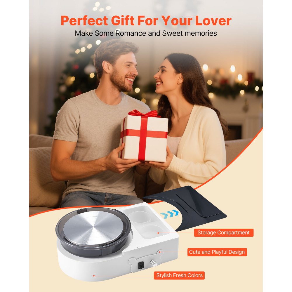 VEVOR Mini pottenbakkersschijfmachine 158 mm draaiplateau met instelbare rotatiesnelheid, elektrische kleischijf met kleivormgereedschap, geschikt voor doe-het-zelf pottenbakkerslessen, wit